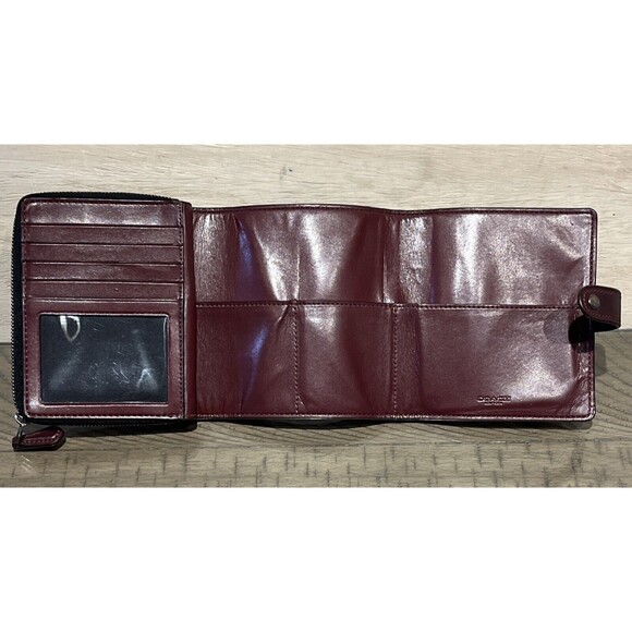 Coach Wallet Leather Organizer Trifold bilfold Cardinal Red Dark Burgundy F34868 - Picture 4 of 10